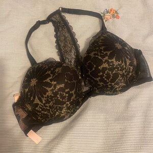 Elegant Black and Gold Push Up Bra